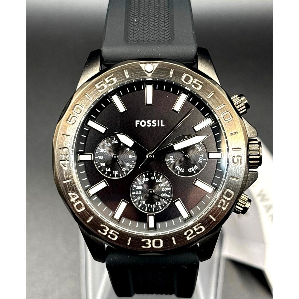 Fossil Bannon BQ2711 Men's Multifunction Gunmetal Black Silicone Watch NIBWT